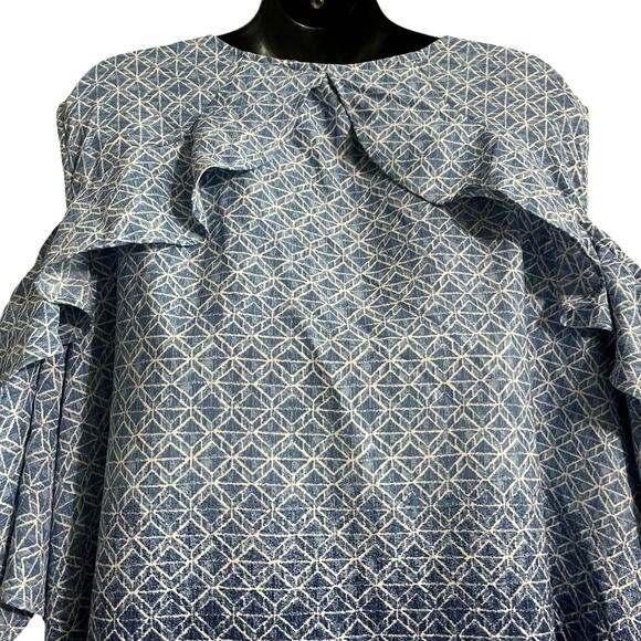 Catherines Womens Plus Size 3X Cold Shoulder Georgette Blue Short Sleeve Top - Picture 4 of 9